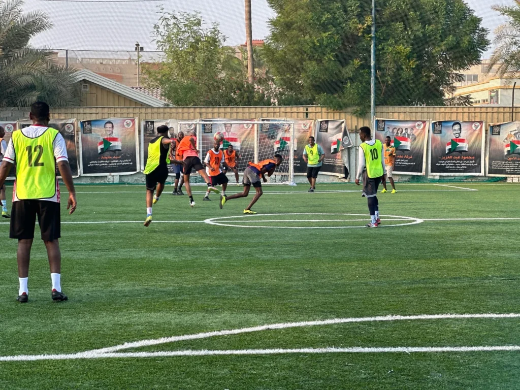 Floodlit outdoor football pitch at Sudani Club, Oud Metha