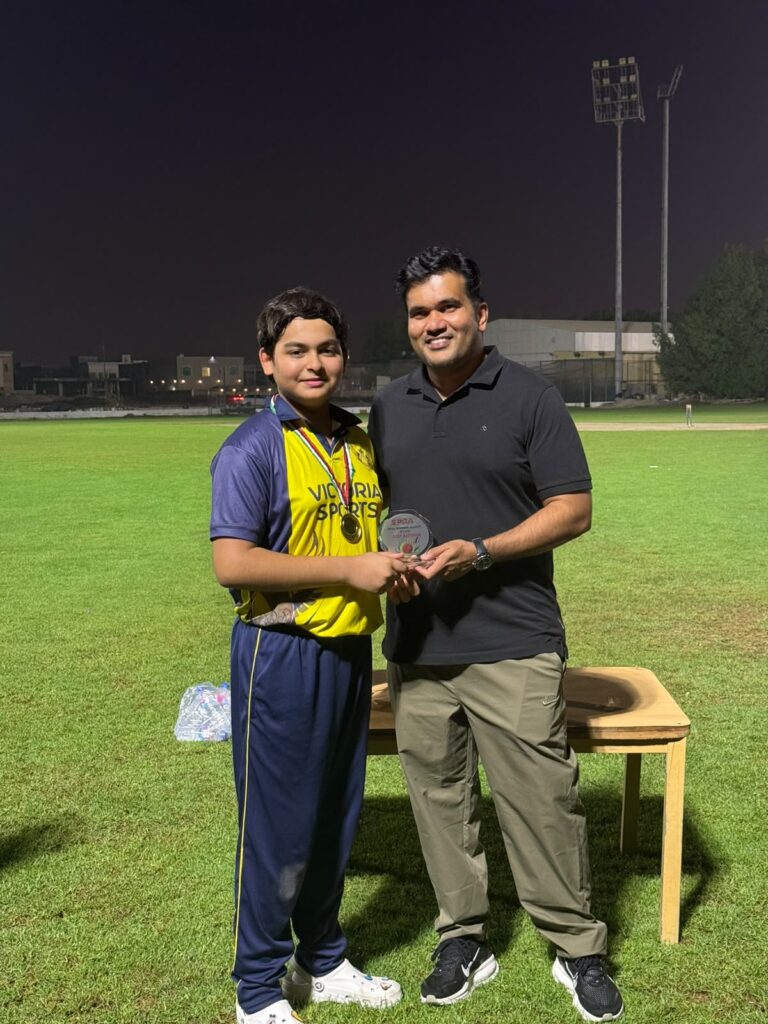 Victoria Strikers player receiving the Best Batter award at the SPSA Summer League U12 Season 1 presentation