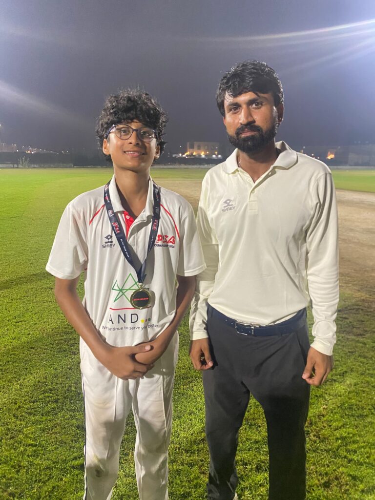 SPSA player with his best fielder medal after the day-night Test