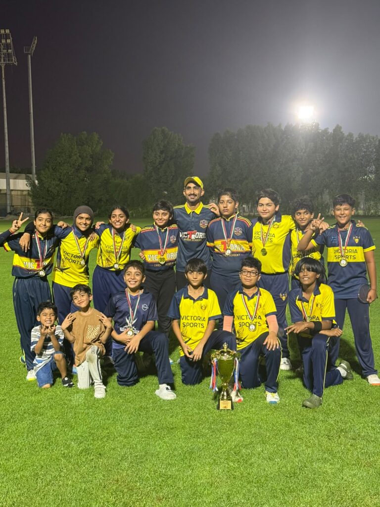 Victoria Strikers U12 team photo after winning the SPSA Summer League U12 Season 1 final at MCC 2 Ajman